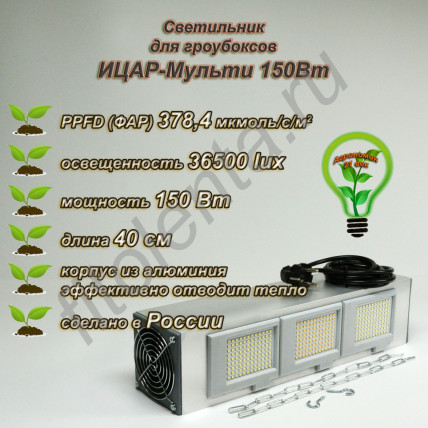 150Вт "Ицар-Мульти" мультиспектральный фитосветильник для гроубоксов полного спектра /Samsung 281b фитолампа квантум борд 250Bт, для растений, цветов, выращивания в гроубоксе 150Вт "Ицар-Мульти" мультиспектральный фитосветильник для гроубоксов полного спектра /Samsung 281b фитолампа квантум борд 250Bт, для растений, цветов, выращивания в гроубоксе